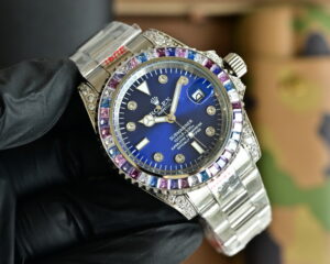 rolex submariner (rainbow bezel aftermarket diamond) 41mm replica rlxb095